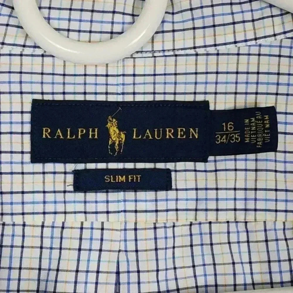Lot of 2 Polo Ralph Lauren Men’s Button Up Dress Shirts Slim Fit Sz 16 Prpl Blue